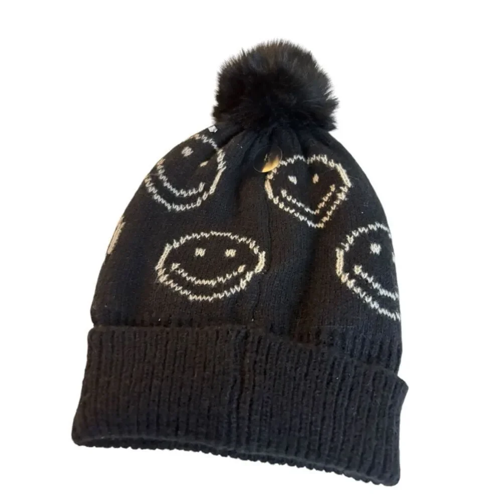 LA Valentina Smiley Pom Pom Beanie